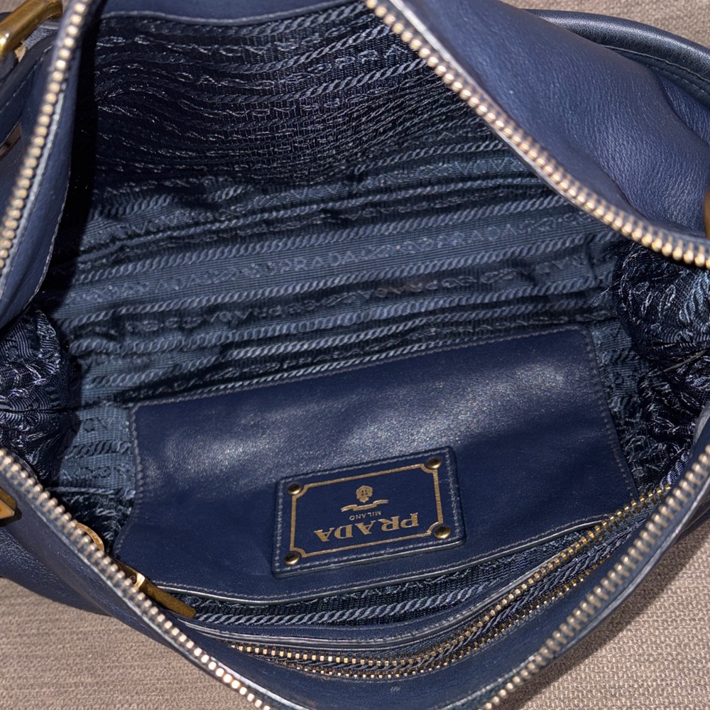 Prada Navy Blue Soft Calf Leather Shoulder Bag Authentic Italy|COA - Picture 8 of 9